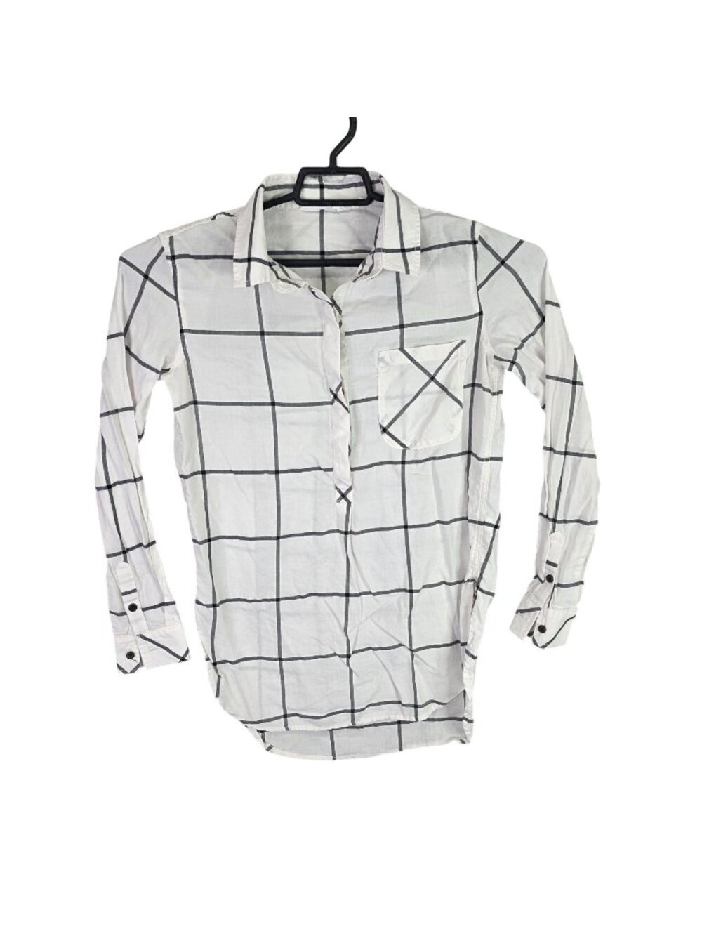 Womens Athleta White & Black Checkered 100% Cotton Shirt Long Sleeve Size XS